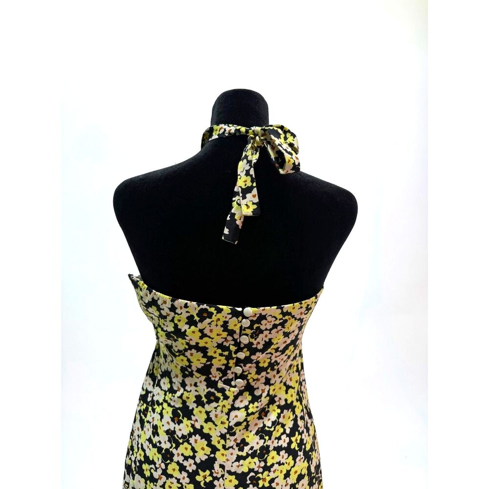 & Other Stories neon yellow black and white floral halter midi dress - Picture 5 of 7